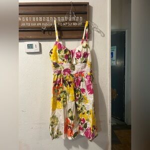 B. Smart white colorful floral spaghetti strap mini dress Size 8  (1504)
